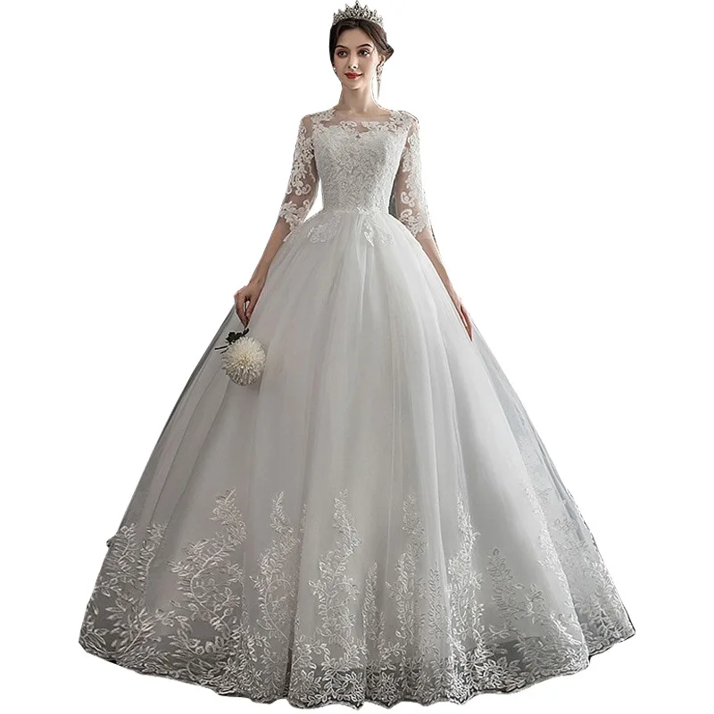 Customize Luxury Wedding Dresses Lace Up Dreamy Half-sleeve Plus Size Wedding Dress Embroidery Ball Gowns vestidos de novia