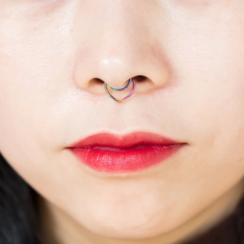 1-6pcs Stainless Steel Nose Ring Fake Septum Piercing Non Piercing Clip on nose Rings Hoop Faux Lip Stud for Women Body Jewelry