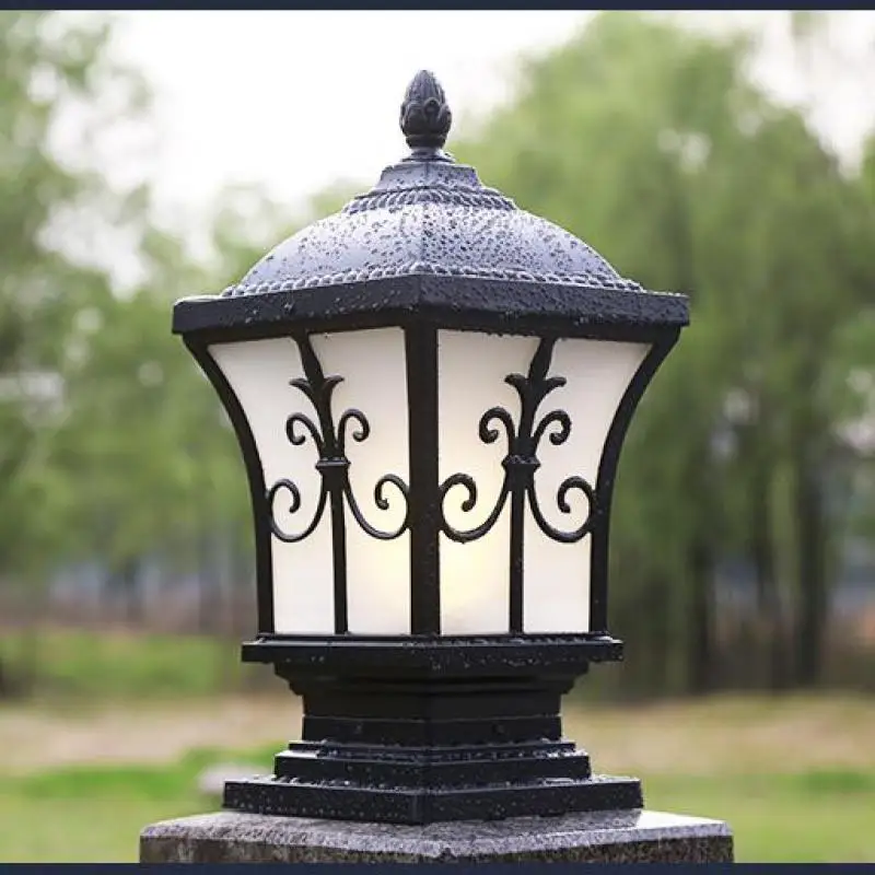 

1 pcs Antique Pillar Light for Courtyard Square Aluminum outdoor lighting Villa Lights E27 Glass shade Waterproof street Lights