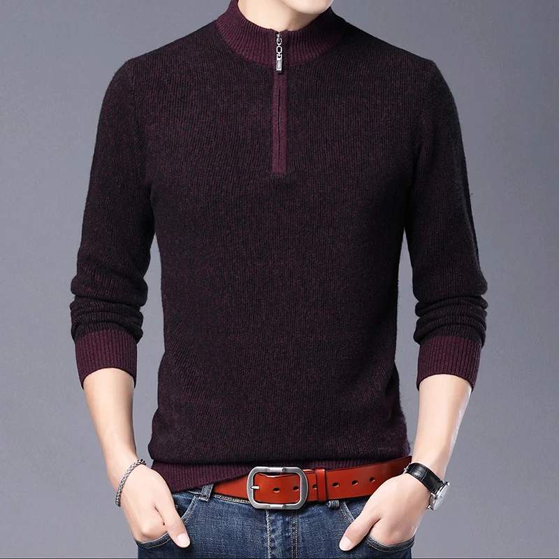 High Quality Winter Pure 100% Soft Wool Sweater Fashion Design Zipper Jumper Male  Warm Thick Sweaters Pullover