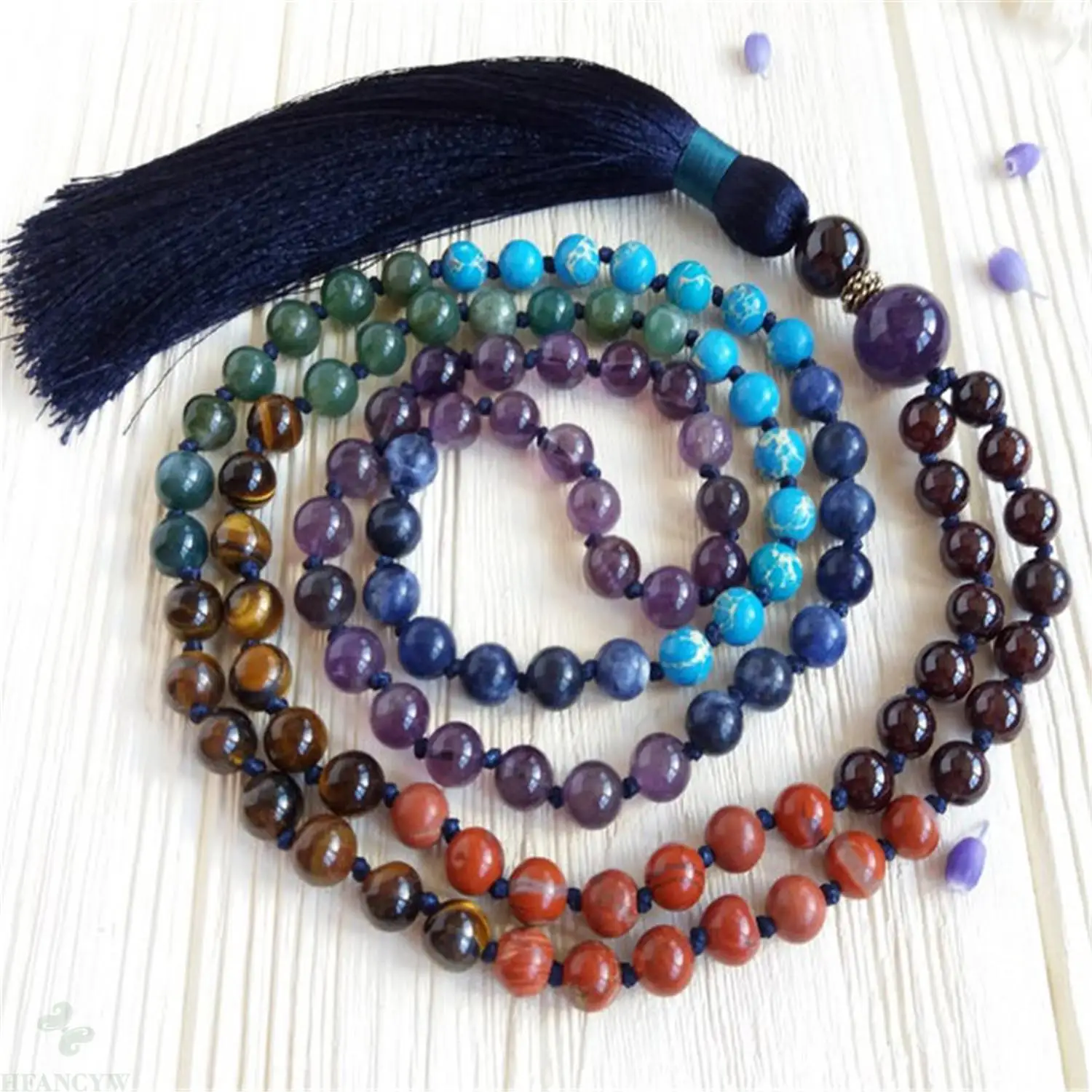 

6mm Color 7 Chakra Stone 108 Beads Handmade Tassel Necklace Yoga Mala Buddhist Yoga Religious Retro Spiritua Spirituality Prayer