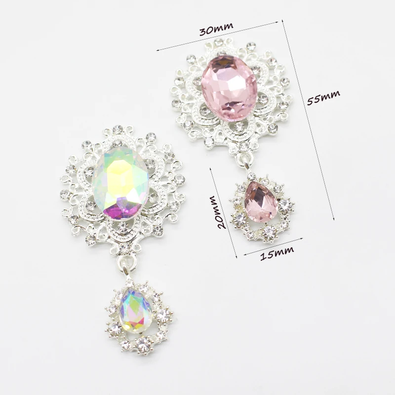 New Brooch Buttons  2Pcs/Lot Metal Alloy Buttons Diy Sewing Accessories Water drop pendant Glass Handwork Decoration