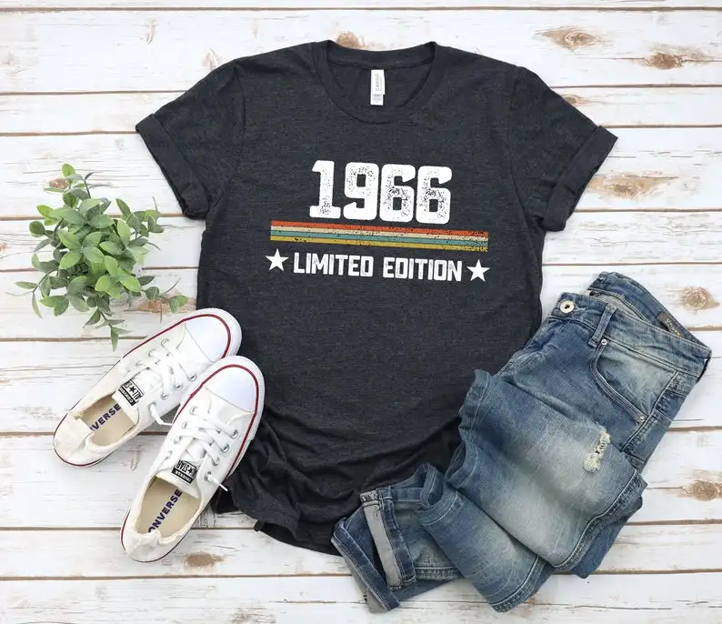 

Retro 1966 limited edition women's 55th birthday shirt 55th birthday gift creative unisex shirt summer round neck T-shirt