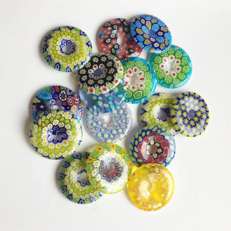 4pcs 30MM Gogo Donut Murano Millefiori Big Large Lampwork Bead For Jewelry Making Diy  Accessories Multicolor Round Glass Stone