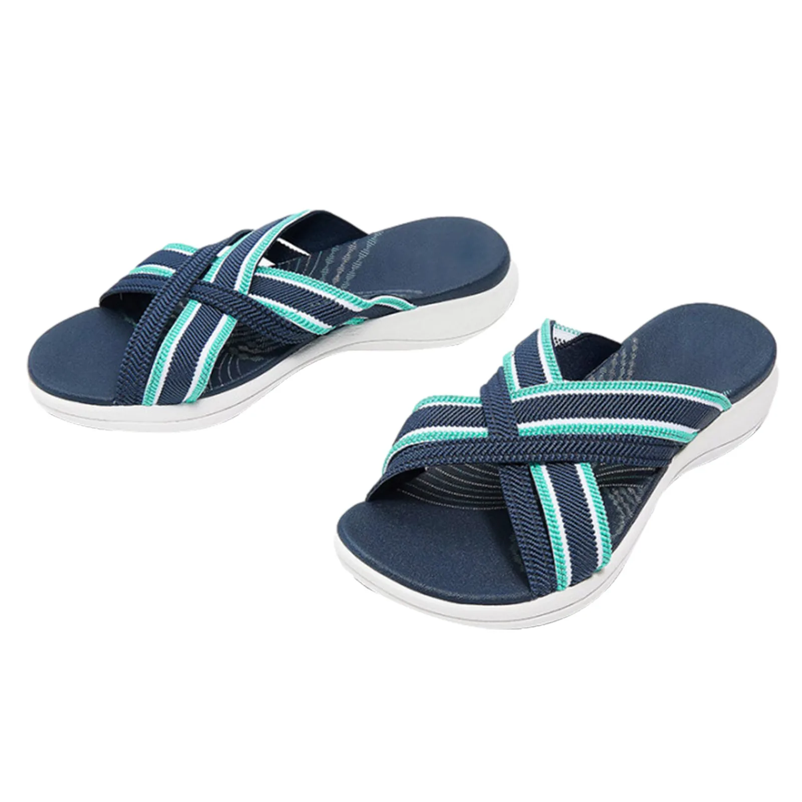 Women slippers woven Summer Sandals cross Bandage Casual Beach Open-Toe stretch Slope heel Shoes breathable lady slippers