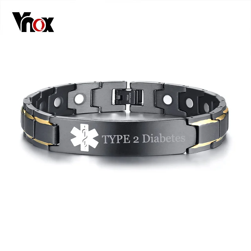 

Vnox Free Engraving TYPE 2 Diabetes Disease Name Medical Alert ID Bracelets for Men Health Therapy Bangle Jewelry