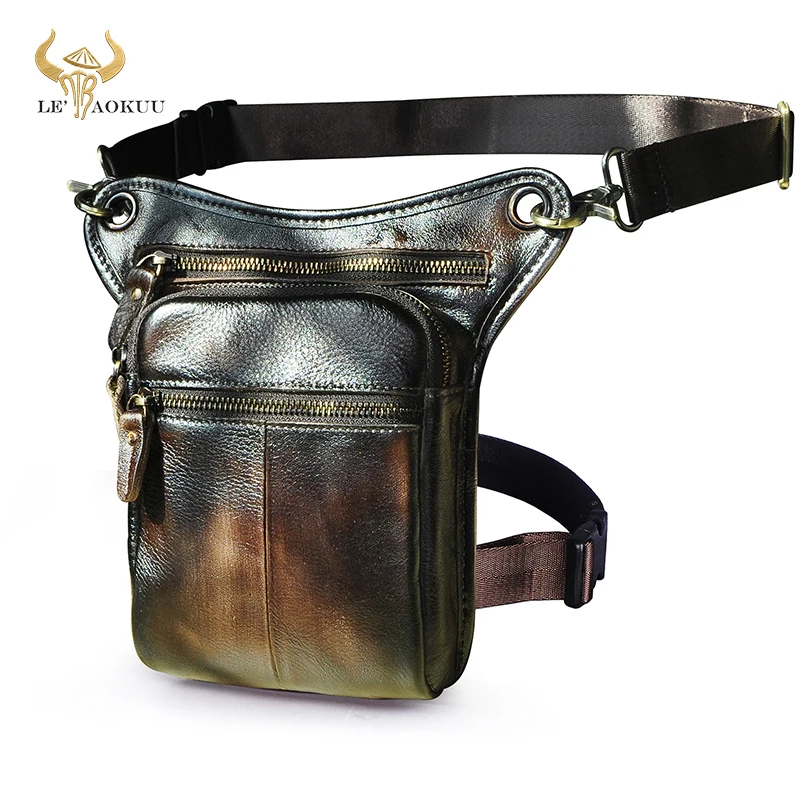 

New Luxury Genuine Leather Design Men vintage Coffee Small Belt Messenger Bag Travel Fanny Waist Pack Drop Leg Bag Pouch 211-2