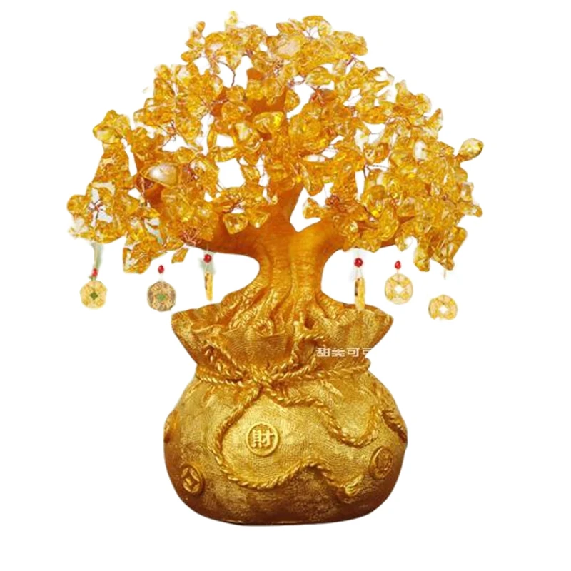 

4 Size Lucky Tree Wealth Yellow Crystal Tree Natural Lucky Tree Money Tree Ornament Bonsai Style Feng Shui Figurines