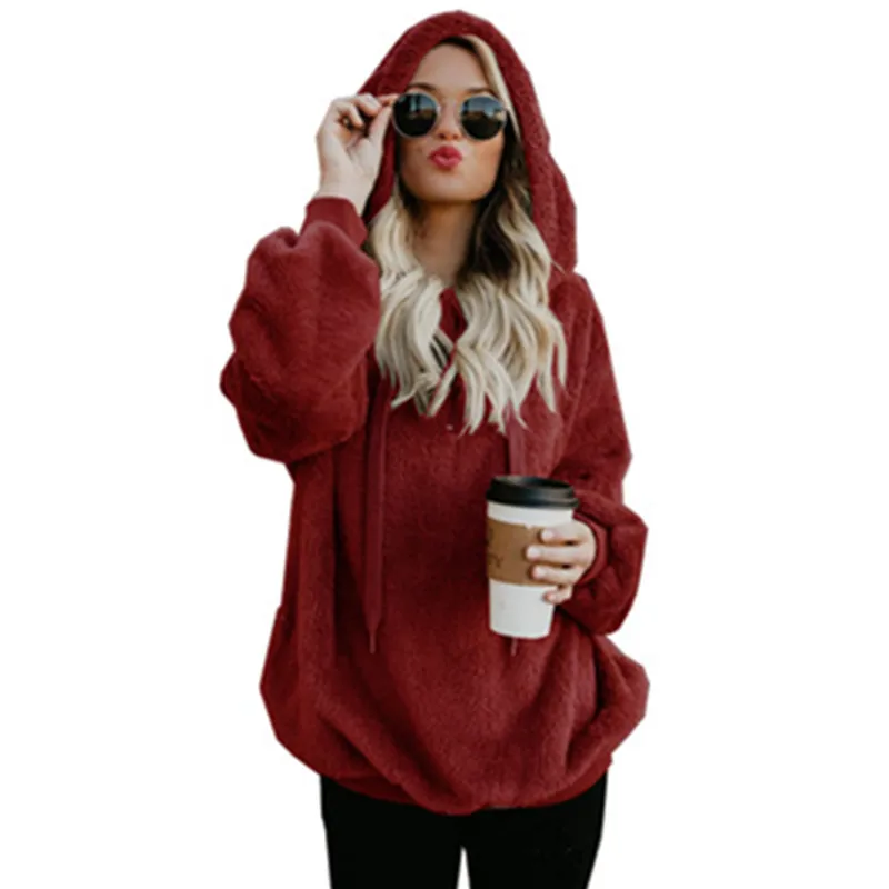 S-5XL Winter Women Sweatshirt Female Hooded Velvet Sweatshirt Tops Plush Fluffy Hoodie Harajuku Female Colthes A155