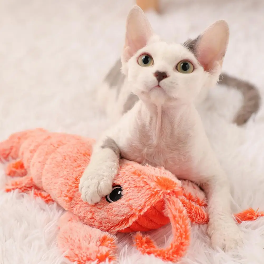 Juguetes de peluche de langosta eléctrica para saltar para niños, simulación de camarón en movimiento, juguetes de peluche de langosta, juguetes interactivos de gato saltarín