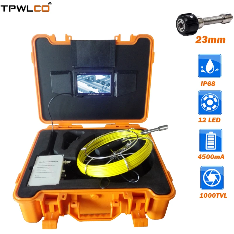 

20m Cable 23mm Sewer Camera Head Camera Viewing Angle 120degree Pipe Endoscope Inspection Video Industrial System With 7" Screen