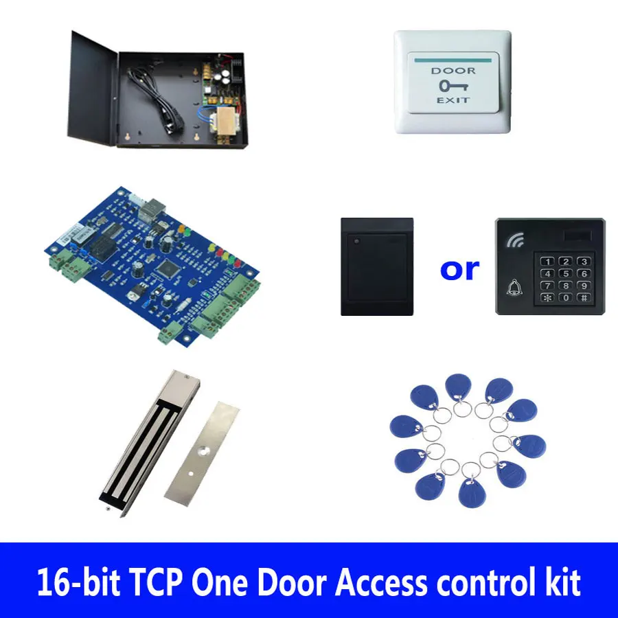 

RFID Door Access Control Kit,TCP One Door Access Control+Powercase+280kg Magnetic Lock+ID Reader+Exit Button+10 Tag,Sn:Kit-B106