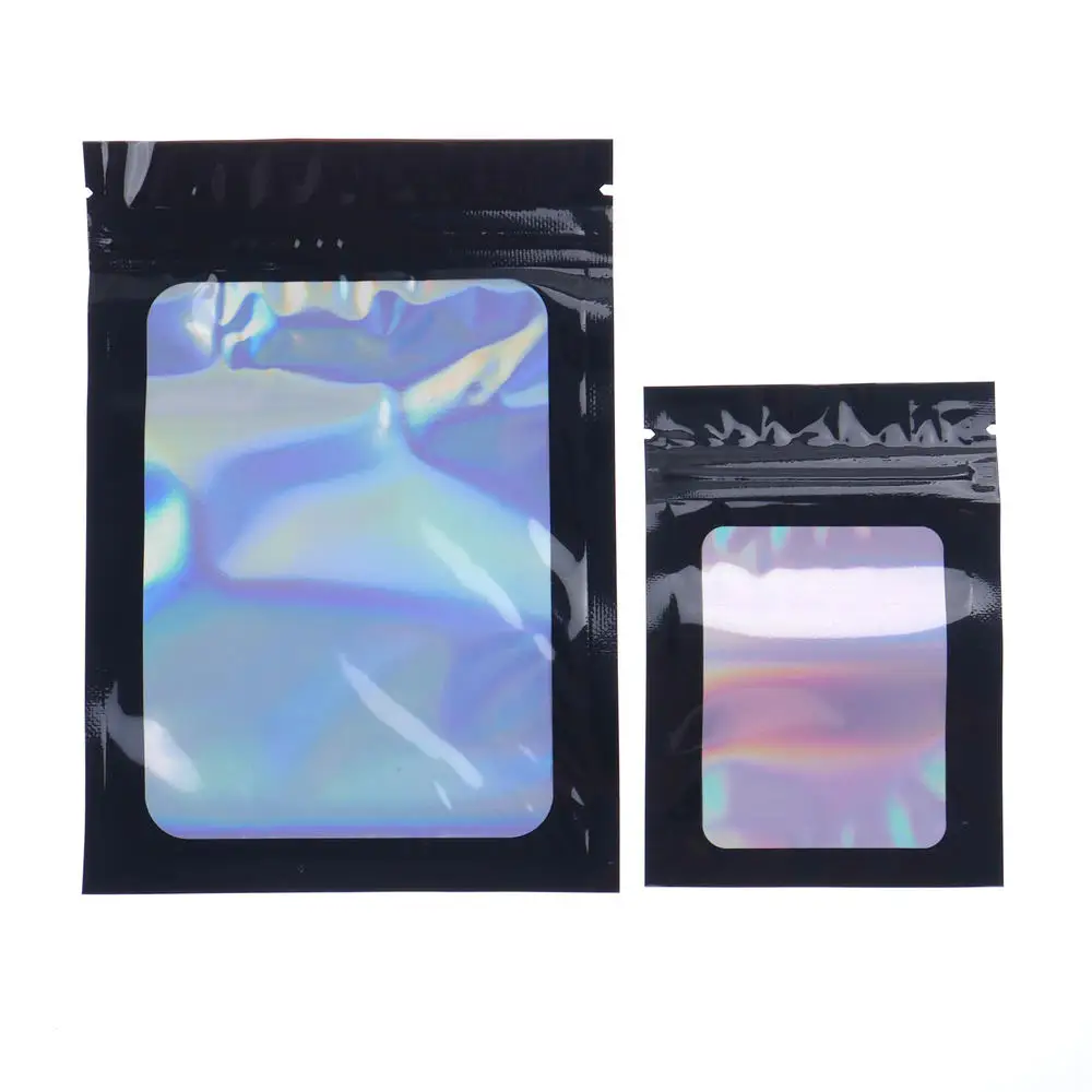 5 Colors Translucent Zip Lock Bags Holographic Storage Bag Xmas Gift Packaging Socks Sexy Lingerie Glove Cosmetics 5 Size 100Pcs