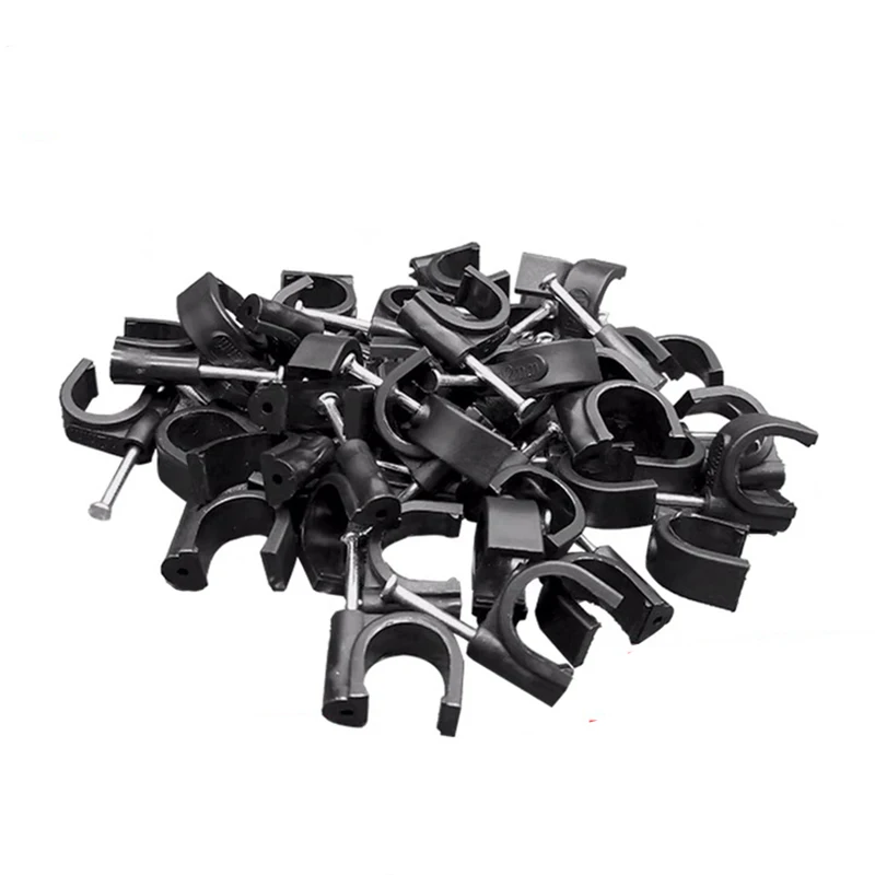 HEMAN PE Plastic 7mm Round Cable Wire Clip High Carbon Steel Nails Cable clips Wire Wall Holder 1/4'' tube support 100pcs/bag