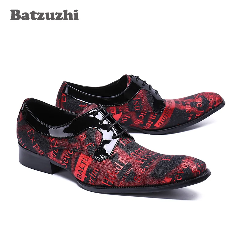 

Batzuzhi New Handmade Men Shoes Red Genuine Leather Business Dress Shoes Men Lace-up Wedding and Party Shoes Zapatos Hombre