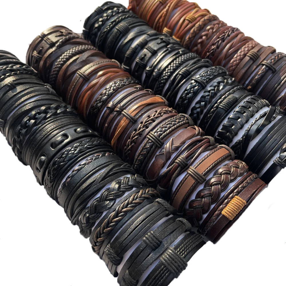25Pcs/lot Wholesale Random Retro Multi-layer Leather Bracele Men Women Handmade Charm Bracelet Wrap Jewelry Festive Women Gift