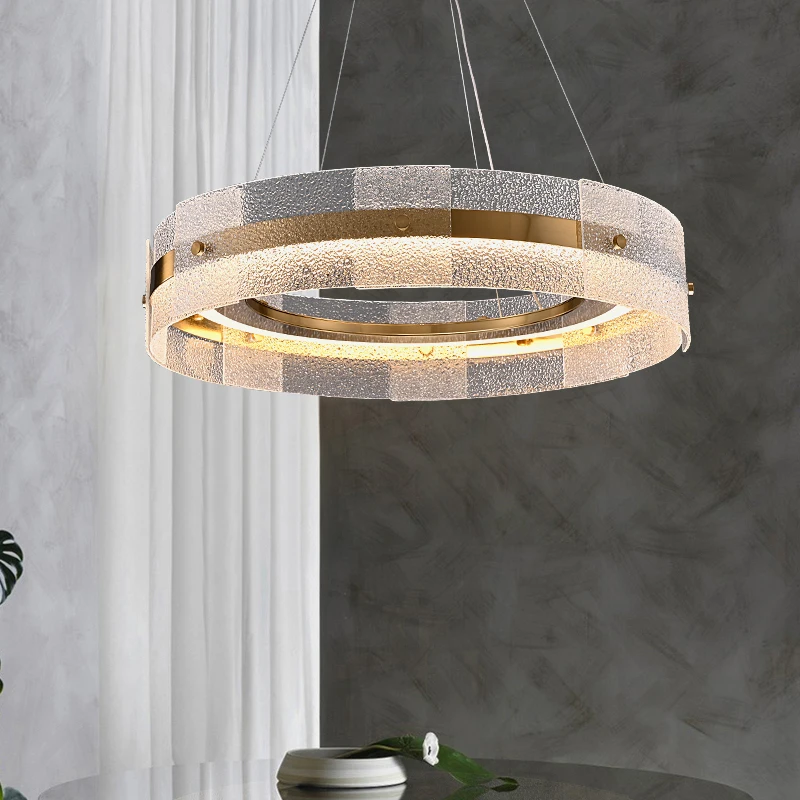 JMZM Easy Luxury Ceiling Chandelier Gray Golden Frosted Glass Pendant lamp Living Dining Room Bedroom Water Pattern Glass Light