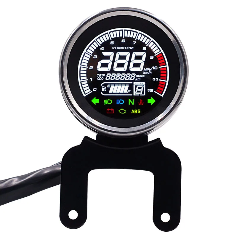 Universal Retro Digital Motorcycle LED Speedometer Odometer Speed Oil Meter Water Temperature 1-6 Gears CG125 Instrument