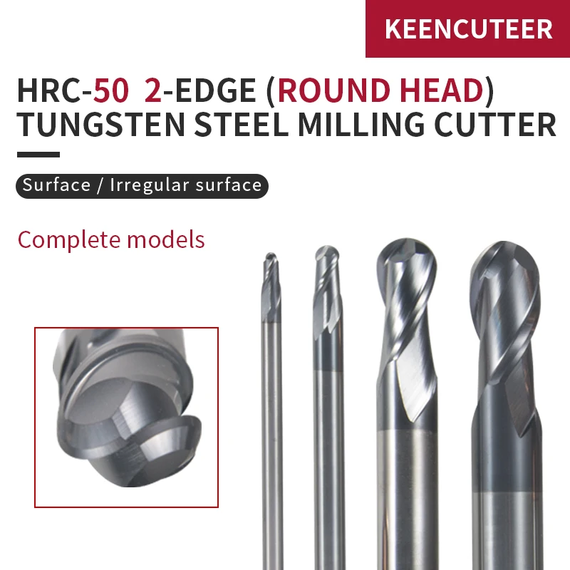 2 edge tungsten steel ball end milling cutter HRC50 degree R0.5mm R1.25mm R4mm R6mm R10mm tungsten steel milling cutter CNC tool