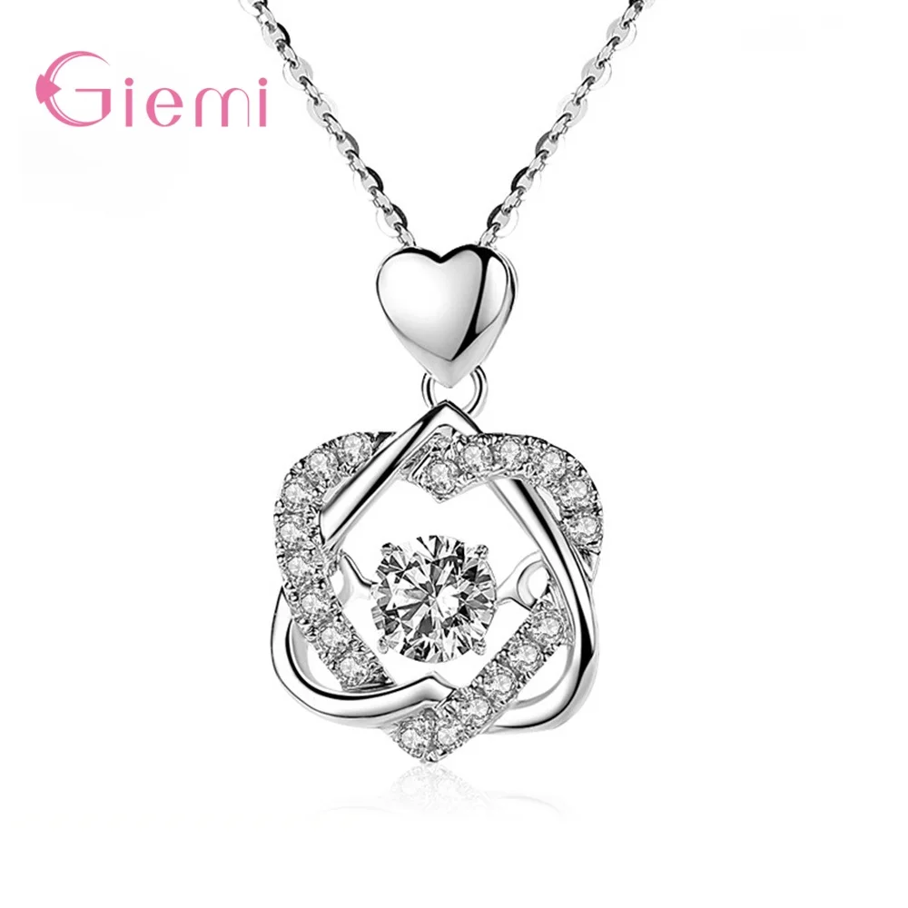 Fashion Sederhana 925 Sterling Silver Cubic Zircon Jantung Liontin Kalung Wanita Gadis Manis Kreatif Hadiah Perhiasan Femme