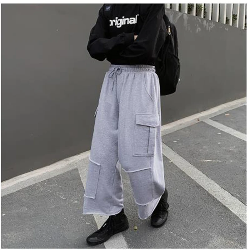 

Men's pants spring and fall casual wide leg pants men's cargo pants elastic waist hip hop track pants Yamamoto style