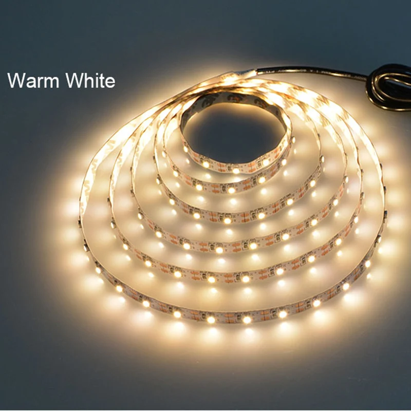 USB Quente Branco LED Strip Light, TV Fundo Iluminação Fita, Home Decor Lamp, 2835, DC 5V, 1- 5m