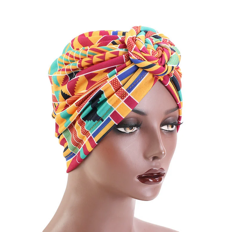 Afrikanische Druck Turban Hut für Frauen Scrunchies Knoten Headwrap Stretch Bandanas Party Headwear Damen Kopftuch Haar Zubehör – Detail 8
