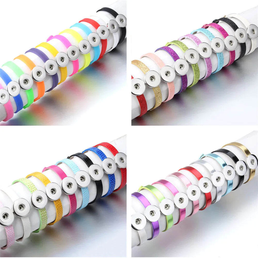 10 Stks/partij New Arrivals Pu Leather Snap Armband Snake Polsband & Armbanden Fit 18Mm Drukknoop Armband Diy Sieraden ZE492