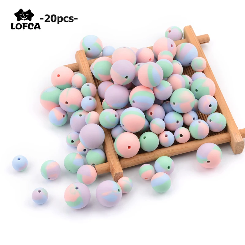 

LOFCA Tie-dye 20pcs/lot Silicone Beads Teething Necklace Baby Teether Toy Silicone BPA Free Teething Beads Charms Newborn Nursin