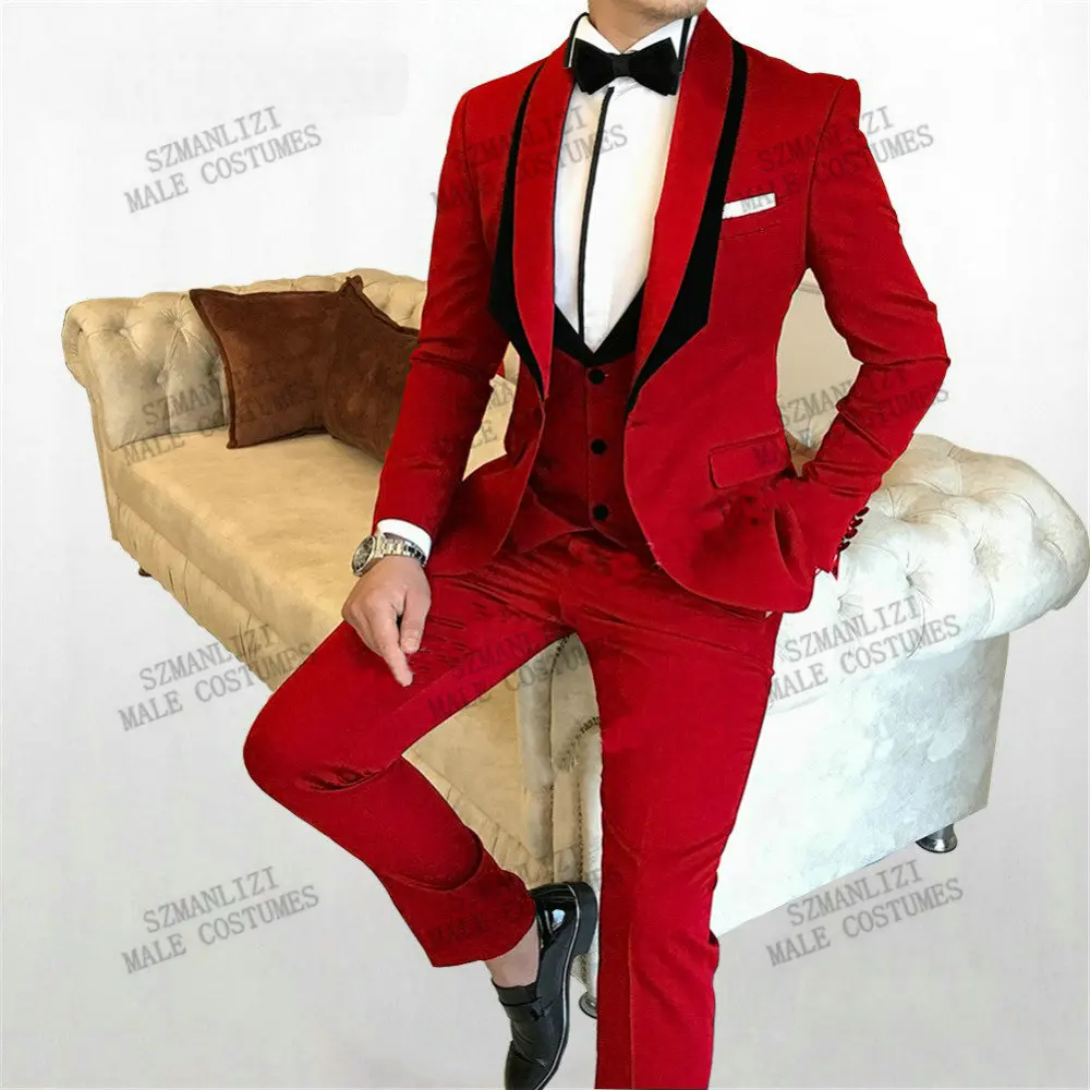 

New Design Red Costume Homme Men Suits Business Slim Fit Party Tuxedo Wedding Groom Suits For Men Terno Masculino Blazer 3 Piece