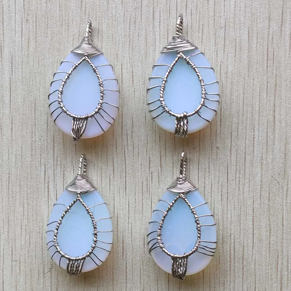 Wholesale 4pcs/lot fashion hot sell white Color Wire Wrap handmade tree of life drop shape opalite stone Pendants free shipping