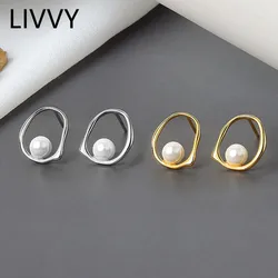 LIVVY  Silver Color Pearl Hoop Earrings Female Simple Fashion High Quality Exquisite Elegant Jewelry Accessorie