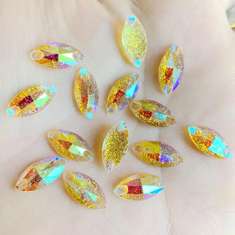 80pcs Horse eye AB Colorful Sew On Rhinestones With 2 Holes Droplet Crystal AB Sewing Rhinestones Stones For Garment