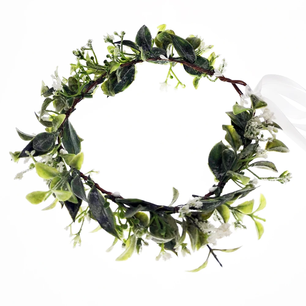 Green Leaf Flowers Crowns Festival Headpiece Women Hair Accessories Headdress Crown Floral Garland Wedding Floral Headwear