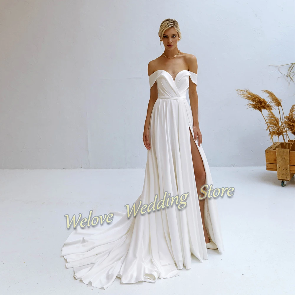 Einfache Weiß Slit Hochzeit Kleid Für Frau Mit Langen Ärmeln Slim V-ausschnitt Bürger Braut Party Kleid Elegante Robe De mariage 2021 Neue