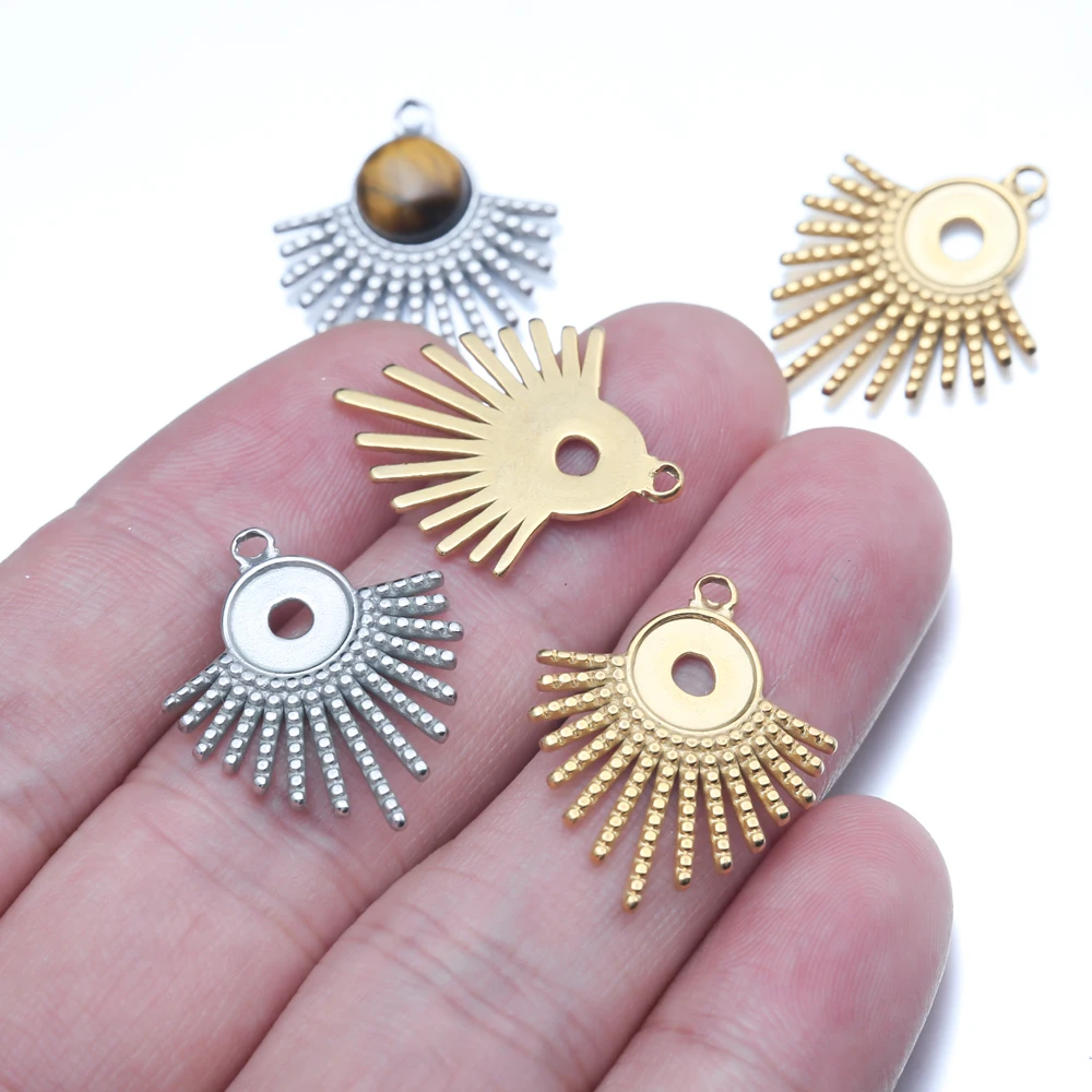 5Pcs/Lot Stainless Steel Boho Sector Charms Round Blank Cabochon Base Setting Pendant For DIY Earrings Necklace Jewelry Making