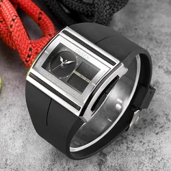 OHSEN-Montres-bracelets étanches à 50m pour hommes, affichage des touristes, sport de plein air, montre en silicone noir, chronographe, horloge antichoc