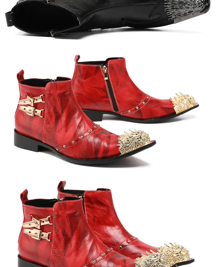 Herbst Partei männer stiefel Lron kopf Tipp Niet Metall schnalle Rindsleder Gao Bang Luxus Leder stiefel Sozialen kontaktieren Hochzeit schuhe – Detail 6