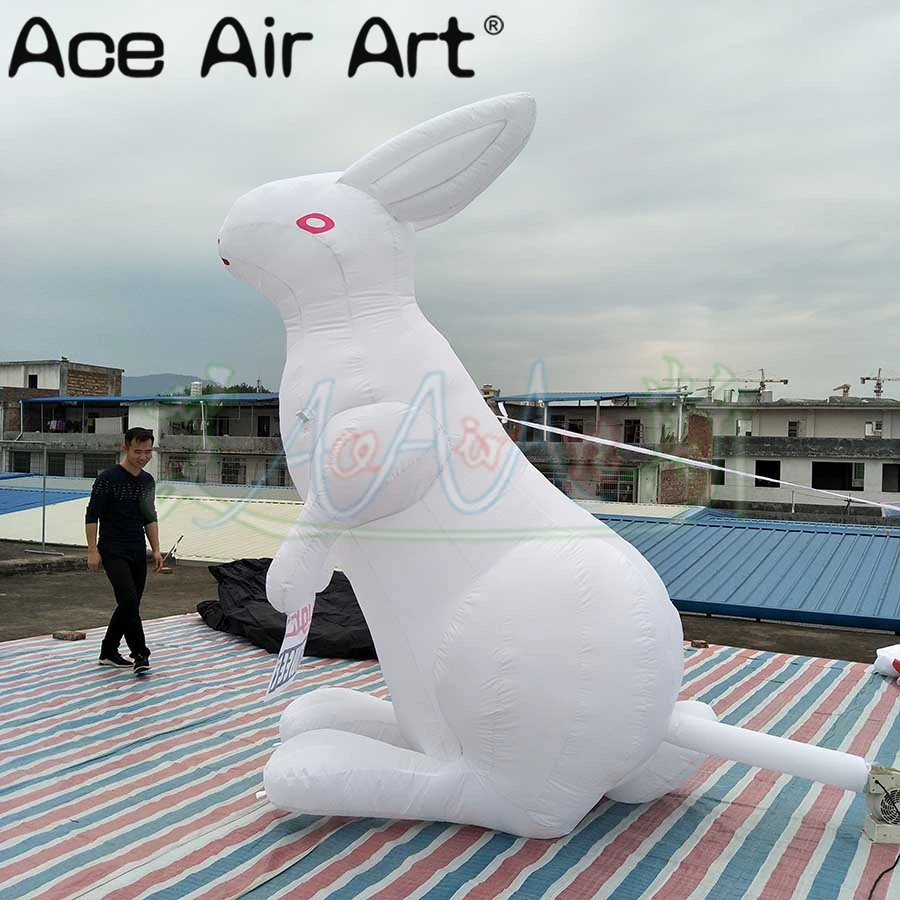 Inflatable Easter Bunny Decorations, Standing Red Eye, White Rabbit, Custom Logo Decorations for Advertising and Parties