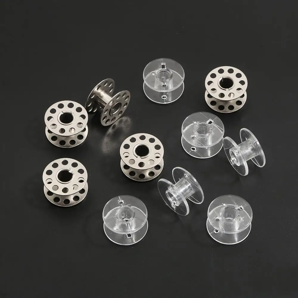 10pcs Iron Metal Bobbins Spool Sewing Craft Tools Transparent Plastic Empty Sewing Machine Bobbins Spool for Brother Singer