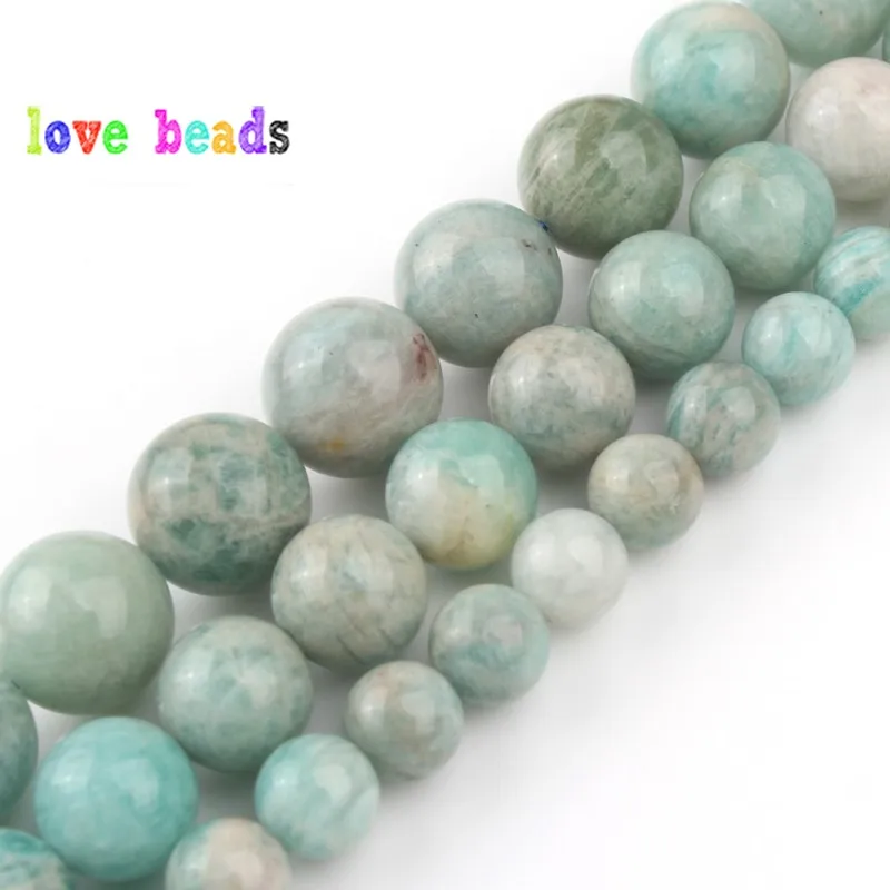 AA Natural Blue Amazonite Gem Round Loose Stone Round Loose Spacer Bead for jewelry Making DIY Bracelet Necklace 15''Strand