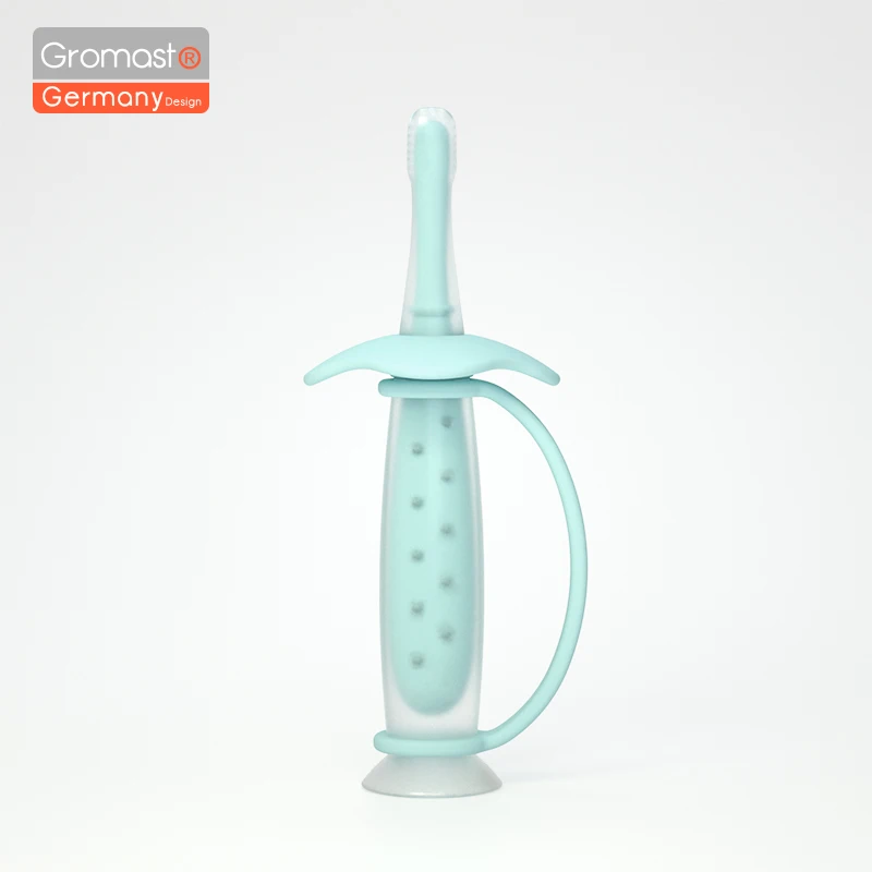 BPA Free PP Plastic Silicone Silicon Pink Green Dental Baby Training Toothbrush with Handle