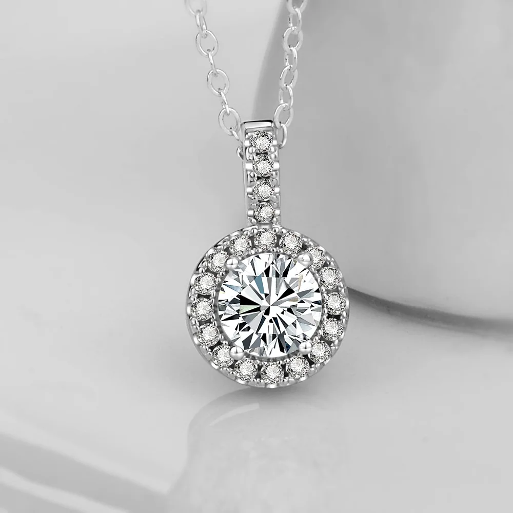 

Natural Diamond Necklaces & Pendants 925 Sterling Silver Round Necklaces For Female Romantic Wedding Jewelry Gift With Chain