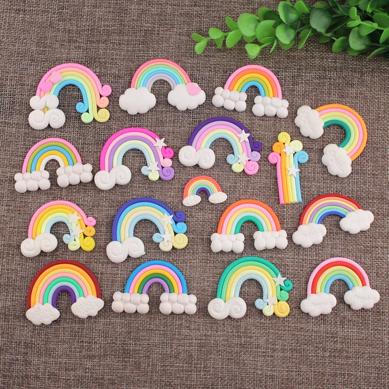 10Pcs Cute Polymer Clay Rainbow Ornaments DIY Craft Supplies Phone Shell Decor Kids Hairpin Pendant Jewelry Sewing Accessories