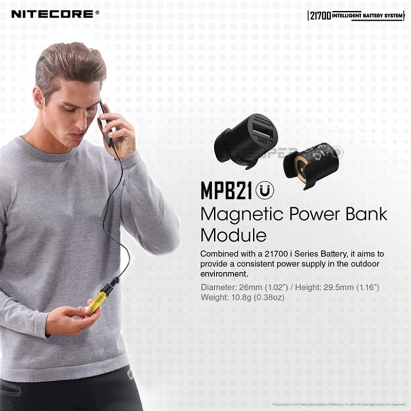 NITECORE Intelligent 21700 Battery System - MPB21 Kit with NL2150HPi & ML21 Light & Magnetic Powerbank