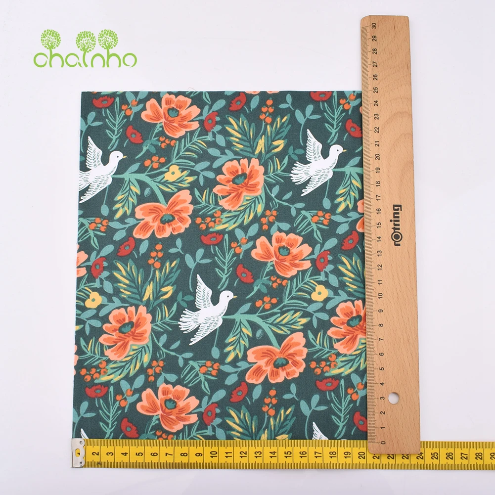 Chainho,Printed Twill Weave Cotton Fabric,DIY Sewing Quilting Material,Home Textiles Patchwork Cloths,Floral Series,20x25cm