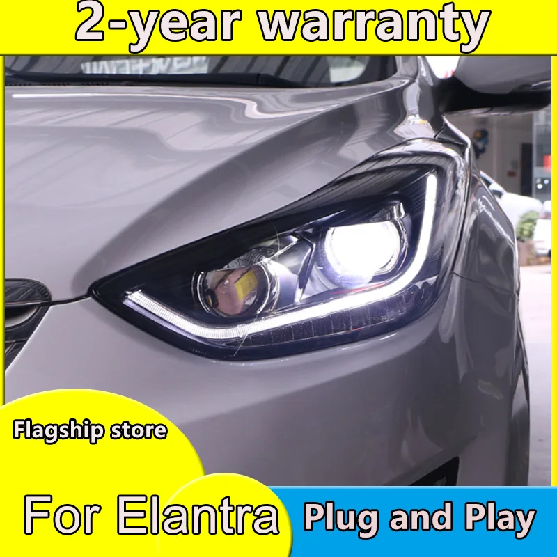 

Car Styling For 2012-2016 Hyundai Elantra Headlights Streamer turn LED light headlight DRL Bi Xenon Lens High Low Beam