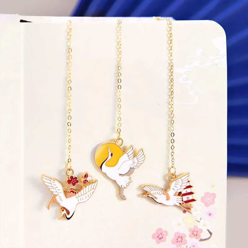 Kawii Metal Pendant Bookmark Red-crowned Crane Journal Notebook Boy Girl School Office Book Clip Cute Stationery Gift Supply