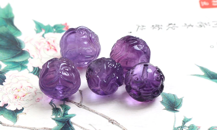 one pcs amethyst round  carved/ mermaid 10/12/14/16mm   for DIY jewelry making  loose beads  FPPJ wholesale beads nature