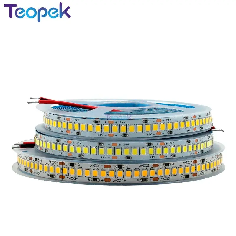 Lumière LED Flexible à une rangée, 5 m/lot, PCB 10MM, DC24V 2835 240 diodes/m, haute luminosité 1200 LED, blanc chaud/blanc